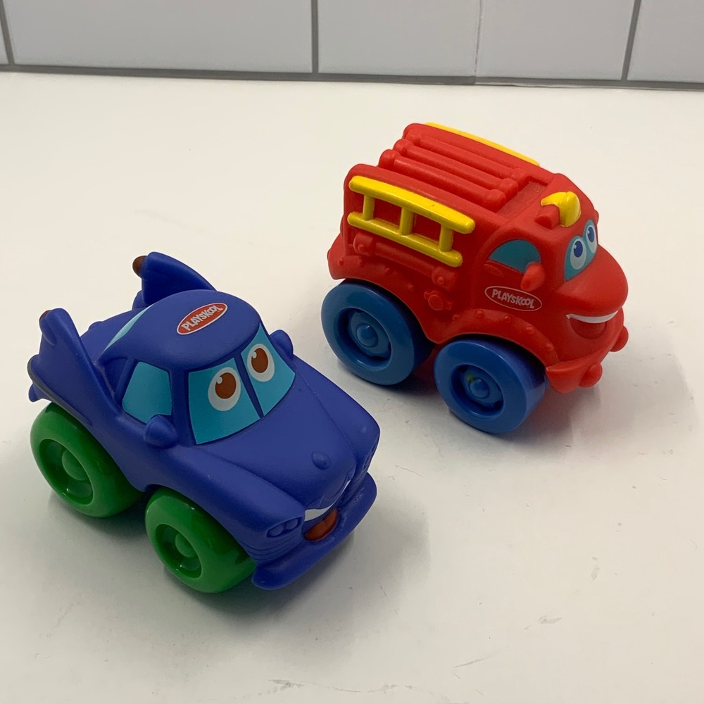 Playskool‎ Wheel Pals Hasbro Fire Truck and Blue Car Toddler Toy Vehicle Lot 2pc